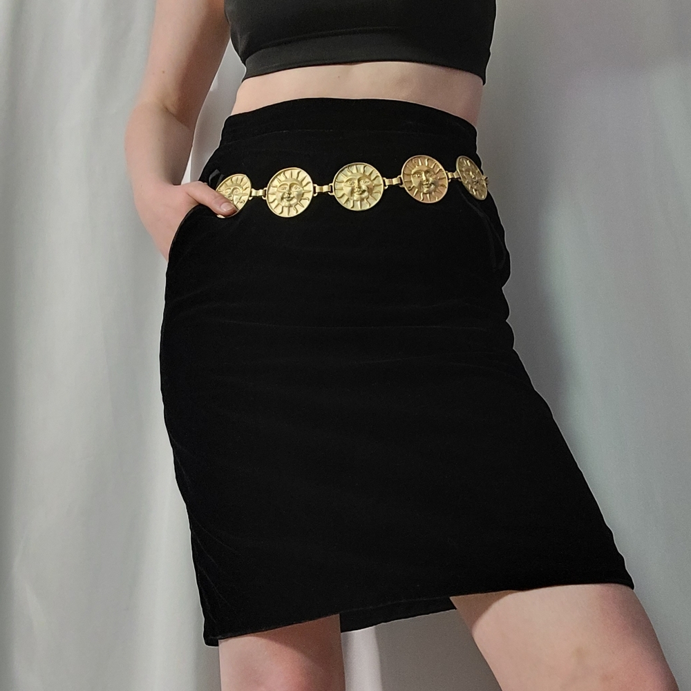 Vintage Soft Black Velvet Rayon & Satin blend zip up Mini Skirt, waist 29"